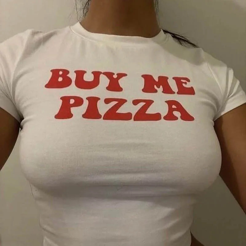 Buy Me Pizza Y2K Aesthetic Graphic Baby Tee