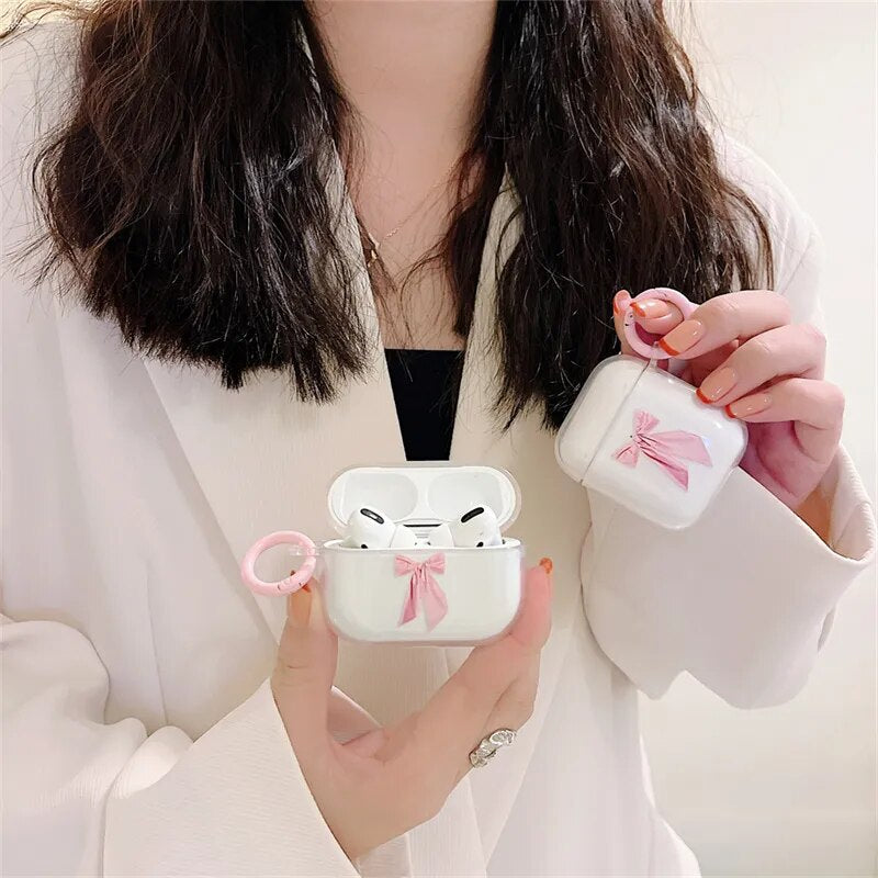 3D Pink Bow Y2K Kawaii Coquette Aesthetic AirPods Case