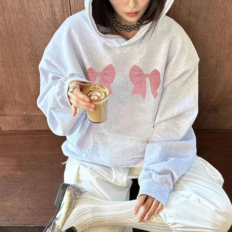 Coquette Aesthetic Y2K Ribbon Bow Hoodie Sweatshirt