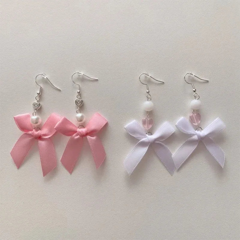 Coquette Aesthetic Pearl Ribbon Earrings