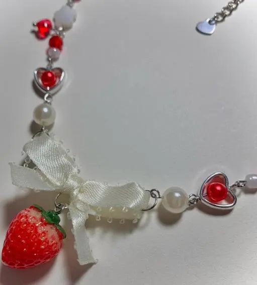 Coquette Aesthetic Strawberry Pearl Beaded Necklace